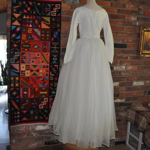 Vintage 50s 60s ILGWU Unoin Made Crinoline Modest Wedding Grad Dress Gown S - Picture 9 of 13